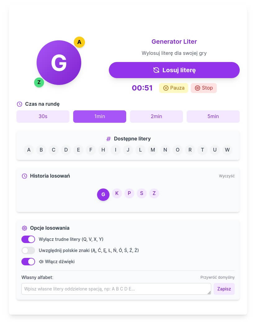 Instrukcja korzystania z narzędzia do losowania liter