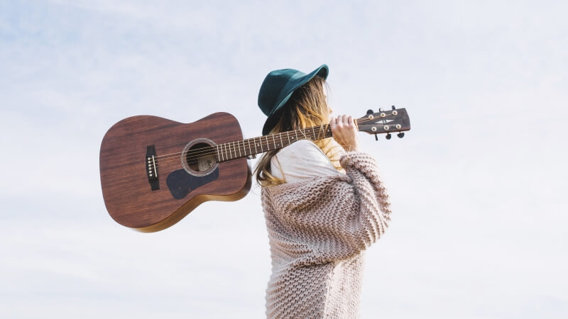 Gitara akustyczna na kolorowym tle - przedmiot na literę G w grze Państwa-Miasta