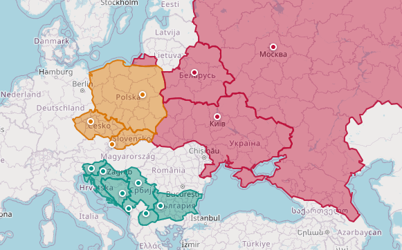 Mapa krajów słowiańskich w Europie